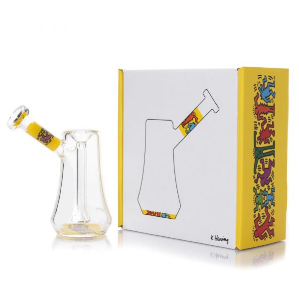 yellow-white-bubbler-glass-k-haring-bear-bush-1